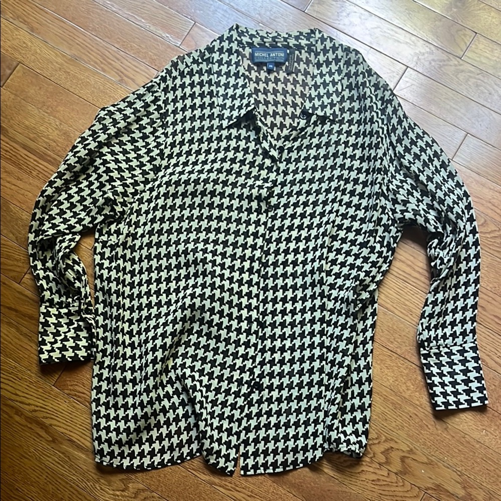 Vibtage Houndstooth Sheer Button Down